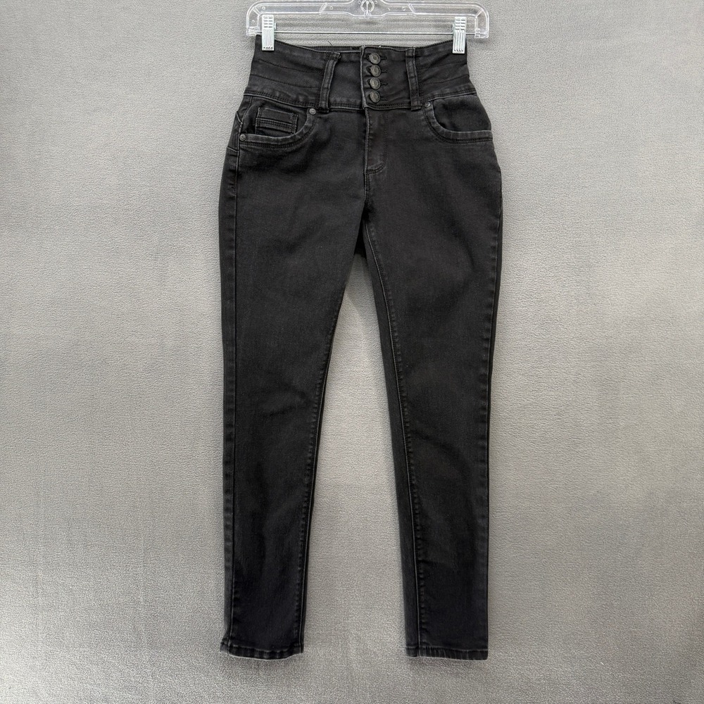 Bamboo Jeans Womens Size 5 Black High Rise Skinny Button Fly Stretch Denim Pants